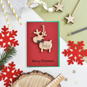 Personalised Reindeer Decoration Christmas Card, 5 of 6