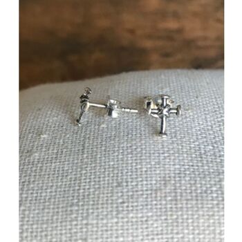 925 Silver Bound Cross Stud Earrings Lightly Oxidised, 3 of 3