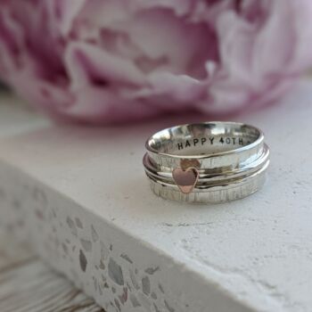 Personalised 9ct Rose Gold Heart Spinner Ring, 5 of 7