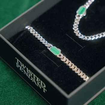 Silver Malachite Gemstone Cuban Bracelet For Men, 4 of 11