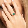 Emerald Round Cut Three Stone Engagement Ring In Sterling Silver And Gold, thumbnail 2 of 12