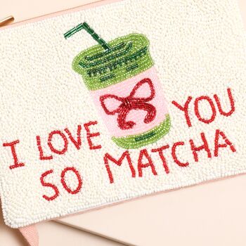 Beaded White 'I Love You So Matcha' Pouch, 2 of 3