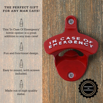 Red 'In Case Of Emergency' Metal Bottle Opener, 2 of 7