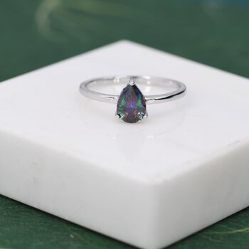 Sterling Silver One Carat Mystic Black Cz Pear Cut Ring, 6 of 11