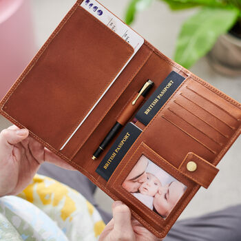 Personalised Leather Travel Wallet Fits Eight Passports, 8 of 8