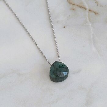 Emerald Teardrop May Birthstone Necklace, Silver, 2 of 7