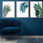 Alcohol Ink Teal Tropical Palm Leaf Wall Art Print, thumbnail 4 of 5