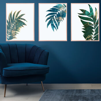 Alcohol Ink Teal Tropical Palm Leaf Wall Art Print, 4 of 5