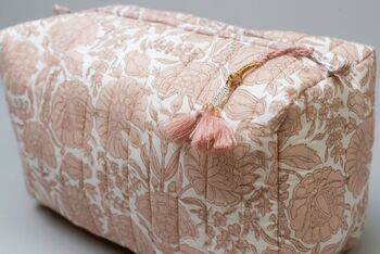 Pink Floral Amritsar Pattern Hand Block Print Wash Bag, 3 of 9