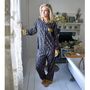 Block Printed Navy Blue, Mustard And Pink Lily Cotton Pyjamas, thumbnail 1 of 9