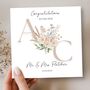 Floral Bouquet Initial Wedding Day Card, Beige Mr And Mrs Card, thumbnail 1 of 2