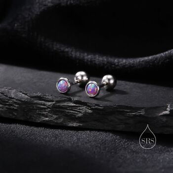 Tiny Purple Opal Screw Back Earrings In Sterling Silver, 5 of 10