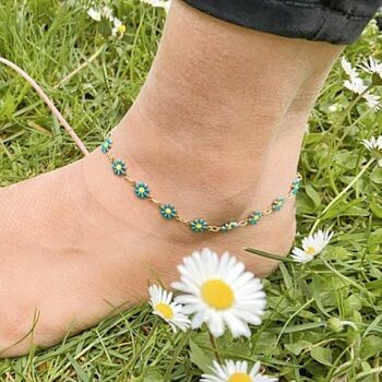 Turquoise Sun Flower Summer Floral Charm Anklet, 6 of 7