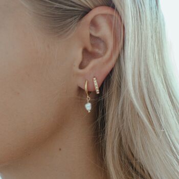 Asri Gold And Pearl Huggie Hoops Earring Set, 2 of 6