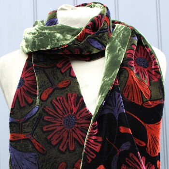 Hand Printed Velvet Scarf Daisy Ginkgo, 2 of 5