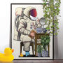 Space Astronaut Shaving Face, Funny Bathroom Art, thumbnail 1 of 7