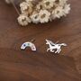 Mismatched Unicorn And Rainbow Stud Earrings In Sterling Silver, thumbnail 4 of 12