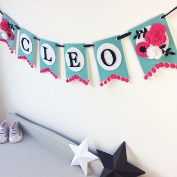 Pink And Turquoise Personalised Felt Floral Bunting, 2 of 3