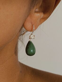 Teardrop Malachite Sterling Silver Dangle Earrings, 4 of 9