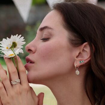 Sterling Silver May Birthstone Stud Earrings Emerald, 4 of 5