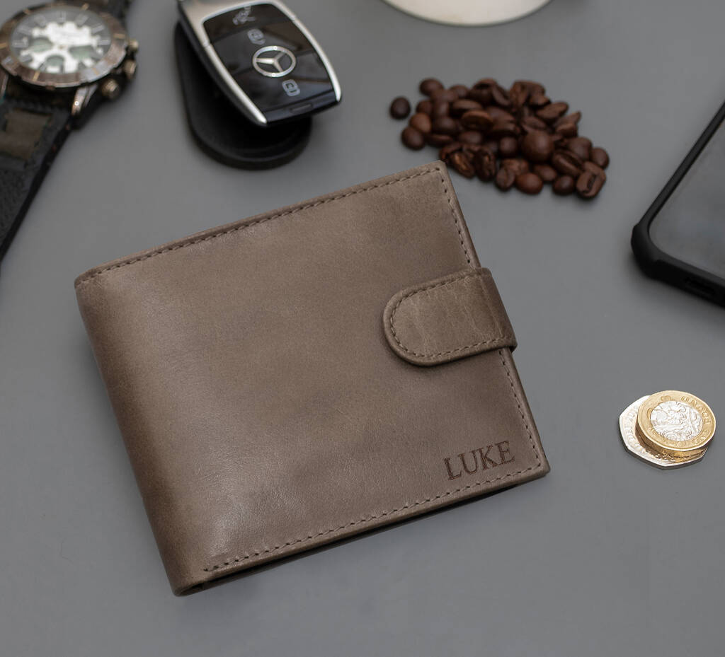 Personalised Men's Leather Wallet Rfid Safe Gift, 1 of 9