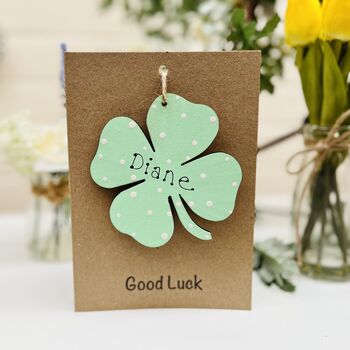 Personalised Good Luck Card Four Leaf Clover Keepsake, 5 of 9