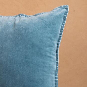 Blue Cotton Velvet Cushion Cover With Feston Stitch, 2 of 5