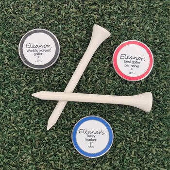 Set Of Three Personalised Golf Ball Markers In A Personalised Tin, 5 of 7