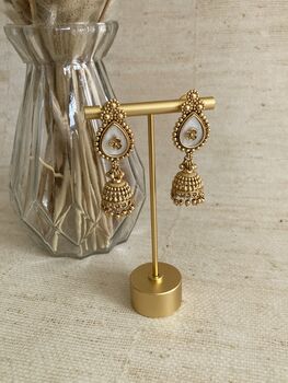 Antique Gold Jhumki Indian Earrings, 2 of 7