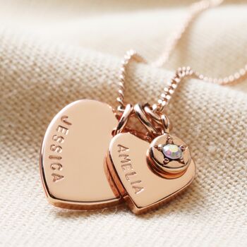 Personalised Double Heart And Birthstone Charm Necklace, 7 of 12