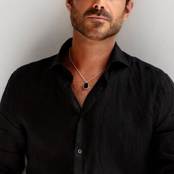 Men's Large Onyx Dog Tag Locket 925 Silver, 7 of 9