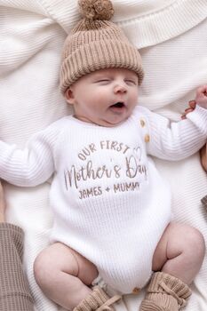 My First Mother's Day Embroidered Personalised New Baby Romper Three Colours Available, 2 of 12