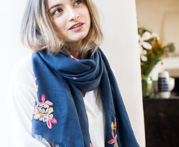 Personalised Navy Scarf With An Embroidered Flower, 3 of 6