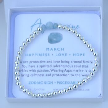 March Birthstone Aquamarine Sterling Silver Bead Bracelet, 2 of 6