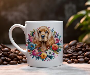 Personalised Cocker Spaniel Summer Floral Dog Wreath Cushion And Mug Gift Bundle B, 4 of 5