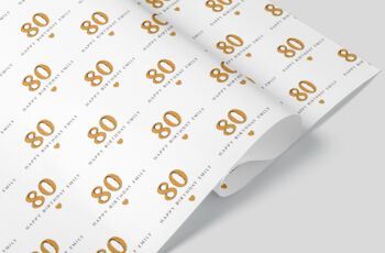 Personalised 80th Birthday Gold Style Wrapping Paper, 2 of 2