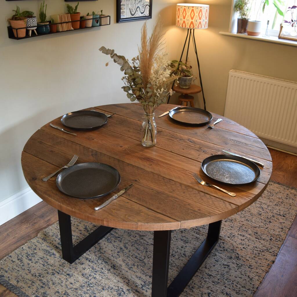 Reclaimed Wooden Round Table, 1 of 7