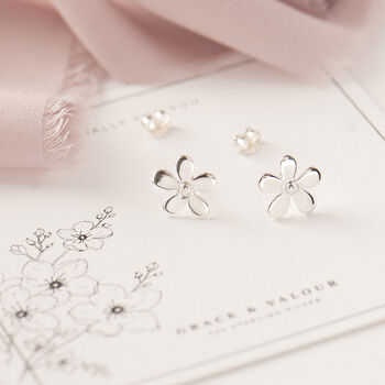 Five Petal Flower Sterling Silver Stud Earrings, 2 of 10