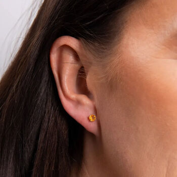 Solid 9ct Gold November Citrine Birthstone Stud Earrings – 4mm, 2 of 3