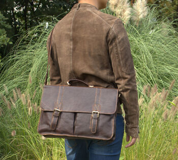 Vegetable Tanned Genuine Leather Laptop Bag, 4 of 12