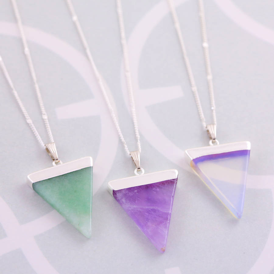 Gemstone Triangle Pendant Necklace By J&S Jewellery