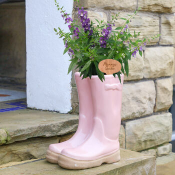 Personalised Large Pink Welly Boots Planter, 3 of 11