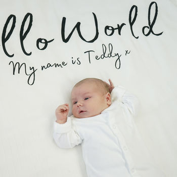 Personalised Hello World Baby Announcement Blanket, 3 of 5