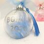 Personalised 'Born In' Blue Feather Filled Glass Bauble, thumbnail 2 of 5