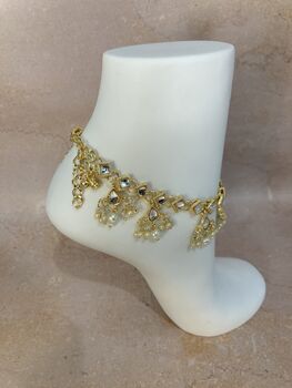 Sajal Gold Plated Kundan And Pearl Adjustable Anklets, 4 of 4