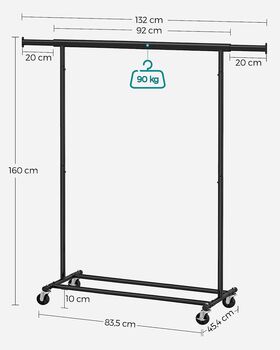 Extendable Clothes Rack On Wheels Shelf Clothes Rail, 9 of 11