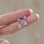 Sterling Silver Four Cz And Droplet Stud Earrings With Opal Blue C Zs, thumbnail 2 of 12