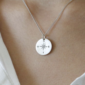 Sterling Silver Compass Necklace Personalised, 3 of 6
