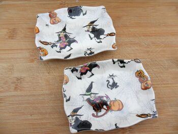 Set Of Two Handmade Soap Dishes In Witches Design, 3 of 10