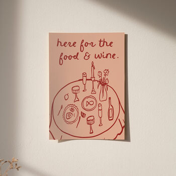 Here For The Food And Wine Illustrated Wall Art Print, 5 of 11